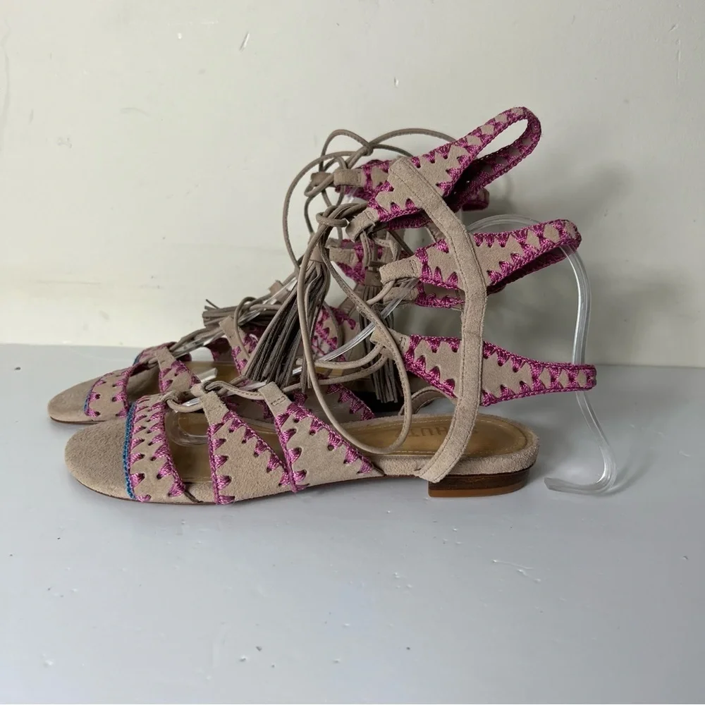 Schutz Willow Light Wood Nude Gladiator Sandals Color Sitched Tie Up Sandal SZ 6 - Picture 3 of 9